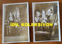 CEMİL ŞAHBAZ'IN ORİJİNAL 2'Lİ FOTOĞRAF SETİ - 18 x 12 cm EBADINDA - CEMİL ŞAHBAZ, SADUN AKSÜT ve GÜLİSTAN OKAN, BİRLİKTE MÜZİK İCRA EDERLERKEN ÇEKİLMİŞ 2 FARKLI KARE, 9 MART 1974