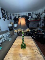 Vintage Art Deco Kristal Cam Bez Şapkalı Abajur Masa Lambası Boy 65 cm