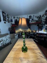 Vintage Art Deco Kristal Cam Bez Şapkalı Abajur Masa Lambası Boy 65 cm