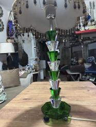 Vintage Art Deco Kristal Cam Bez Şapkalı Abajur Masa Lambası Boy 65 cm