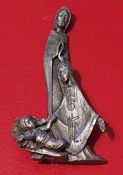 İtalya, Yusuf, Meryem ve Bebek İsa'nın Doğuşu Temalı Minyatür Heykel. Kabartmalı Döküm Kalay. 1980'ler.