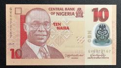 Nijerya 10 Naira 2024. Çil. Tedavül. Polimer.