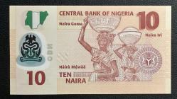 Nijerya 10 Naira 2024. Çil. Tedavül. Polimer.