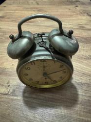 Antika  Koleksiyonluk Mekanik Kurmalı Çift Çanlı Masa Saati çalışır durumda