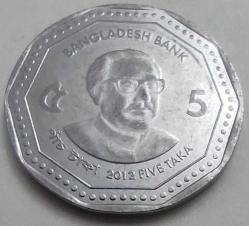 Bangladeş 2012 5 Taka Şeyh Mucibur Rahman Portreli Çelik Baskı Çilaltı