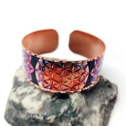 Bakır bilezik - Yaşam Çiçeği Tasarım Bilezik , El işçilikli lüks bilezik Model -3