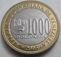 Venezuela 2005 1000 Bolívar Simón Bolívar Portreli Çilaltı Kondisyon