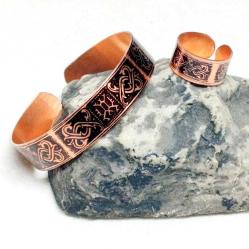 Bakır el işçilikli lüks bileklik ve yüzük, bay ve bayan