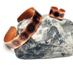 Bakır el işçilikli lüks bileklik ve yüzük, bay ve bayan