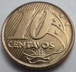 Brezilya 2018 10 Centavos I. Pedro Portreli Bakır Kaplı Çelik Çil