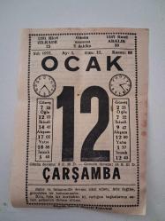 BÜYÜK SAATLİ MAARİF TAKVİMİ 12 Ocak 1972 Çarşamba - TAKVİM YAPRAĞI