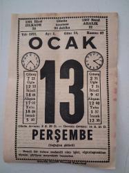 BÜYÜK SAATLİ MAARİF TAKVİMİ 13 Ocak 1972 Perşembe - TAKVİM YAPRAĞI
