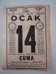 BÜYÜK SAATLİ MAARİF TAKVİMİ 14 Ocak 1972 Cuma - TAKVİM YAPRAĞI