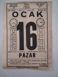 BÜYÜK SAATLİ MAARİF TAKVİMİ 16 Ocak 1972 Pazar - TAKVİM YAPRAĞI