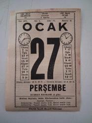 BÜYÜK SAATLİ MAARİF TAKVİMİ 27 Ocak 1972 Perşembe - TAKVİM YAPRAĞI
