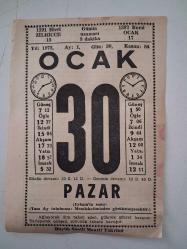 BÜYÜK SAATLİ MAARİF TAKVİMİ 30 Ocak 1972 Pazar - TAKVİM YAPRAĞI