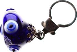 Parlak Taş Üzerine Nazar Boncuk İşlemeli Eski Anahtarlık AKS565