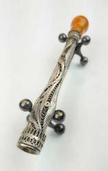 Osmanlı Hareli Damla Kehribar Kafalı Gümüş Sigara Ağızlığı AOB153