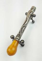 Osmanlı Hareli Damla Kehribar Kafalı Gümüş Sigara Ağızlığı AOB153