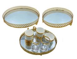 Eski Pirinç Tepsi ve Bardak Takımı AOB1946