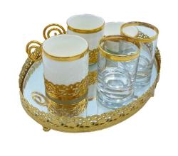 Eski Pirinç Tepsi ve Bardak Takımı AOB1946