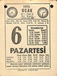 6 Ocak 1975 Takvim Yaprağı - Doğum Günü Hediyesi EFM(N)10845