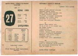 27 Ocak 1960 Ajans Türk Takvim Yaprağı(Şiirli Saatli) EFM(N)1479