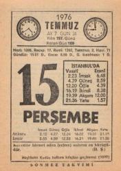 15 Temmuz 1976 Takvim Yaprağı EFM(N)2008