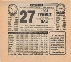 27 Temmuz 1993 Takvim Yaprağı EFM(N)2159