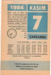Efemera - 7 Kasım 1984 Takvim Yaprağı EFM(N)3347 - kitantik - kitaLog