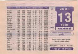 13 Ekim 2003 Takvim Yaprağı EFM(N)3715