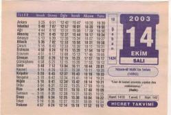 14 Ekim 2003 Takvim Yaprağı EFM(N)3716