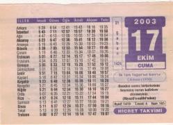 17 Ekim 2003 Takvim Yaprağı EFM(N)3719
