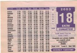 18 Ekim 2003 Takvim Yaprağı EFM(N)3720