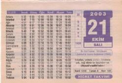 21 Ekim 2003 Takvim Yaprağı EFM(N)3723
