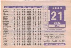 21 Ekim 2003 Takvim Yaprağı EFM(N)3723