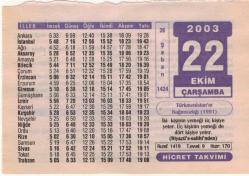 22 Ekim 2003 Takvim Yaprağı EFM(N)3724
