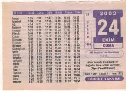 24 Ekim 2003 Takvim Yaprağı EFM(N)3726