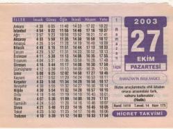 27 Ekim 2003 Takvim Yaprağı EFM(N)3729