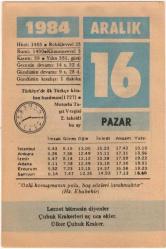 16 Aralık 1984 Takvim Yaprağı EFM(N)4175