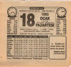 18 Ocak 1993 Takvim Yaprağı EFM(N)4850