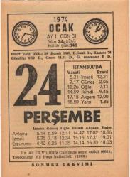 24 Ocak 1974 Takvim Yaprağı EFM(N)4887