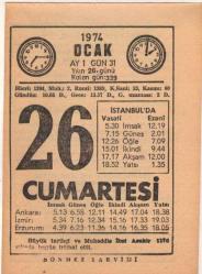 26 Ocak 1974 Takvim Yaprağı EFM(N)4889