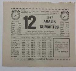 Efemera - 12 Aralık 1987 Takvim Yaprağı - Doğum Günü Hediyesi EFM(N)7181 - kitantik - kitaLog