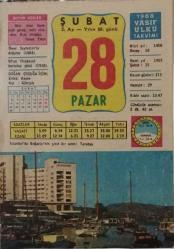 28 Şubat 1988 Takvim Yaprağı - Doğum Günü Hediyesi EFM(N)7723