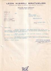 Musevi İş Adamı - LEON HİSARLI MAHTUMLARI ARMAN VE ROJE HİSARLI KOLLEKTİF ŞİRKETİ 1954 ISLAK İMZALI İŞ YERİ YAZIŞMASI