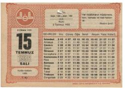 15 Temmuz 1986 Takvim Yaprağı EFM1055