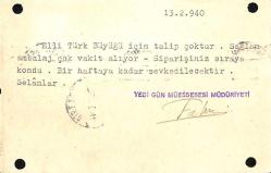 Antiye - 1940 7 Gün Neşriyatı (Karagöz, Karikatür, Ev Doktoru) İş Yeri Kartı Postadan Geçmiş Antiye EFM7512