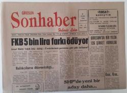 Giresun Son Haber Gazetesi 5 Ocak 1994 - FKB 5 Bin Lira Fark Ödüyor , Hükümet Konağı Yapımı Sürüyor , Yeşil Kart Yüz Güldürüyor GZ18266