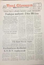 Yeni Giresun Gazetesi 15 Haziran 1990 Fındığın Maliyeti3 Bin 500 Lira GZ25614